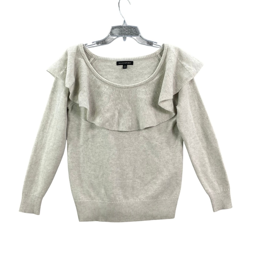 Banana Republic Ruffle Sweater Womens Small Beige Merino Wool Cashmere Knit Top